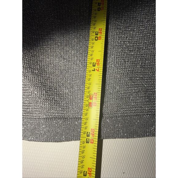 White House Black Market Silver Metallic Knit Dress 3/4 Sleeve Large - Picture 4 of 6